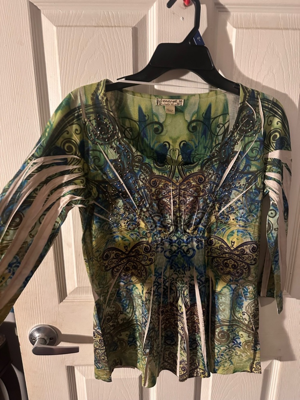 Y2k Green & Blue Embellished Boho Tunic Top